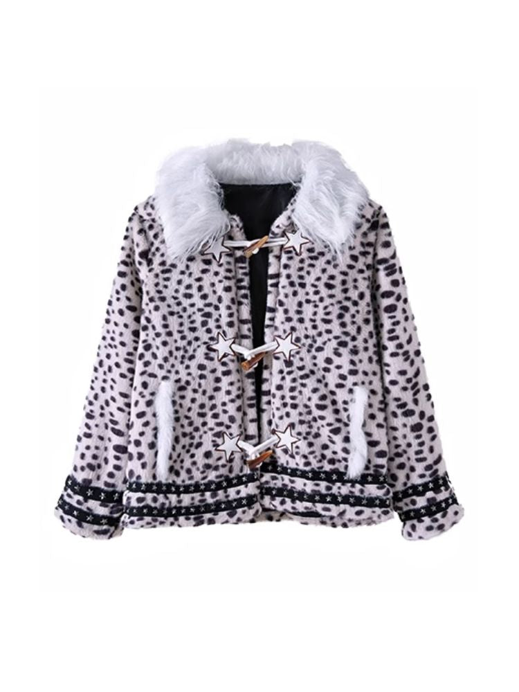 Y2K Sweet Cool Spice Girl Cute Leopard Coat Niche Design Girl Plush Coat [s0000004274]