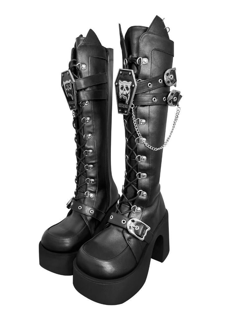 Y2K Subculture Mid Calf Chunky Knight Boots【s0000005223】