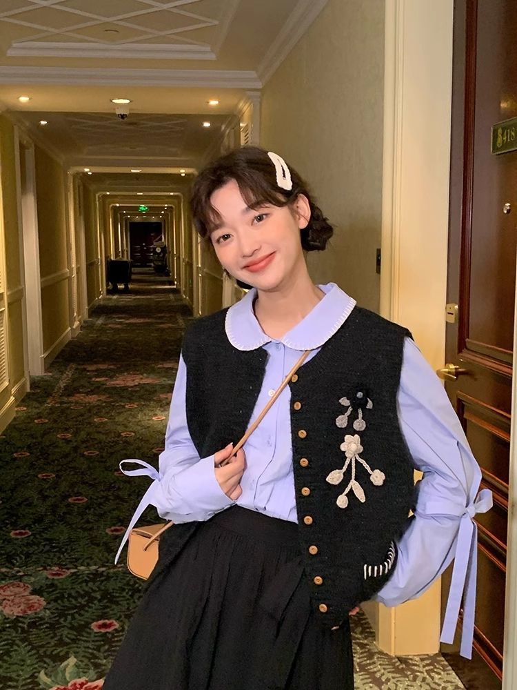 Embroidered Crochet Knit Vest【s0000005899】