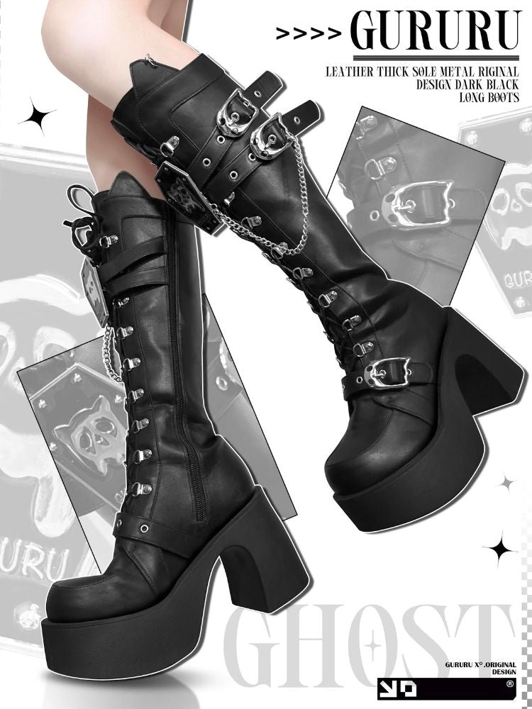 Y2K Subculture Mid Calf Chunky Knight Boots【s0000005223】