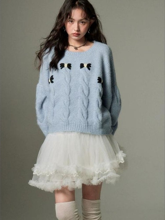 Round neck bow knitted sweater【s0000003276】
