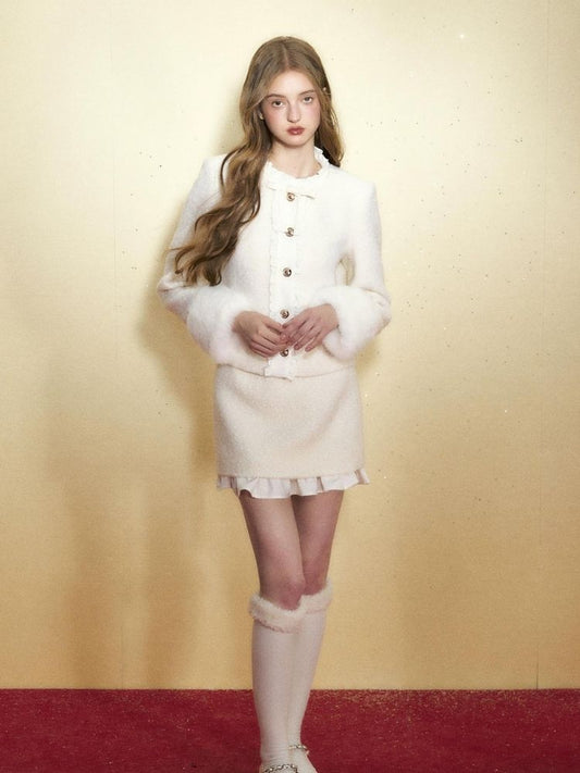 RECIT original design rice white wool small fragrance cloak female autumn winter flower pattern high quality cloak