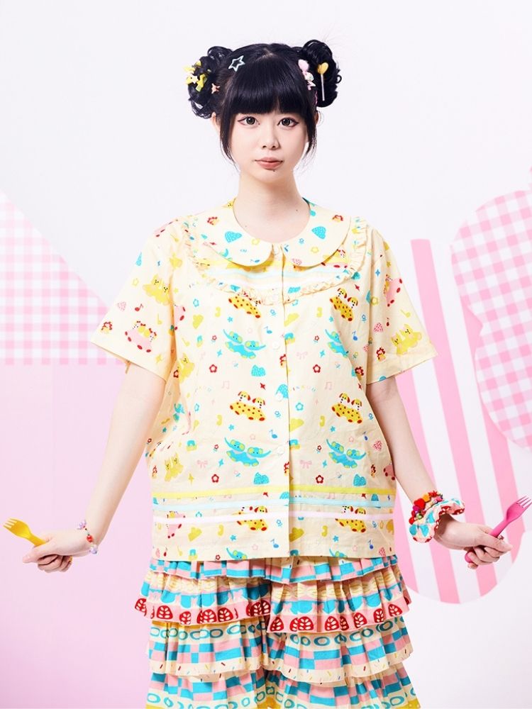 Showa girl original three-color ribbon shirt 【s0000002879】