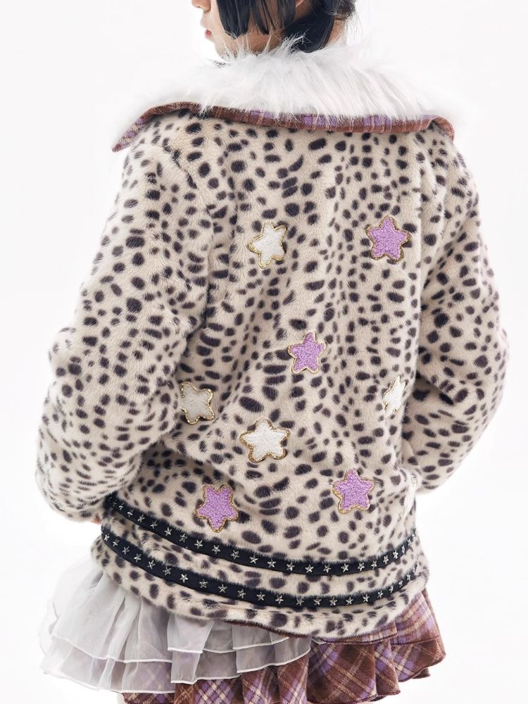 Y2K Sweet Cool Spice Girl Cute Leopard Coat Niche Design Girl Plush Coat [s0000004274]