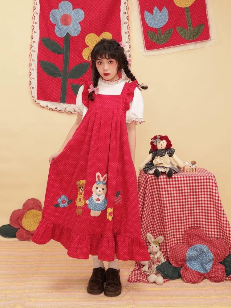 Vintage Girly Red Jacquard Sundress【s0000003037】