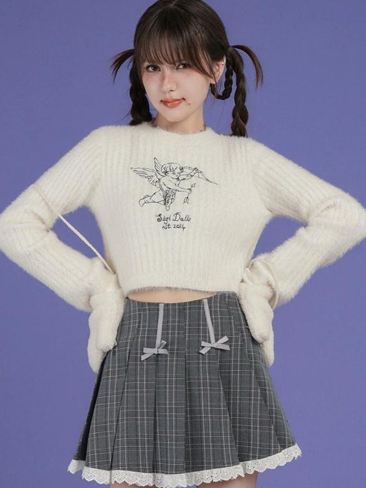 Grid bow high-waisted bustier skirt【s0000005598】