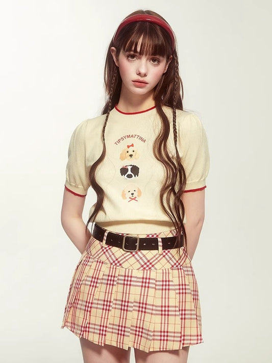 Puppy Embroidery Pullover Knit Short Sleeve【s0000007522】