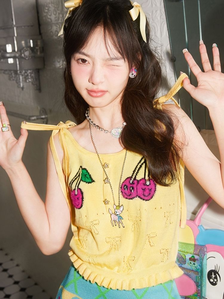 Cherry yellow strap camisole【s0000002109】