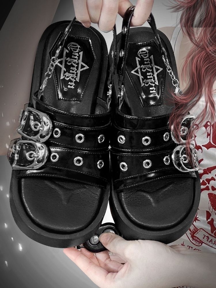 Y2K Subculture Punk Double Strap Platform Sandals [s0000002547]