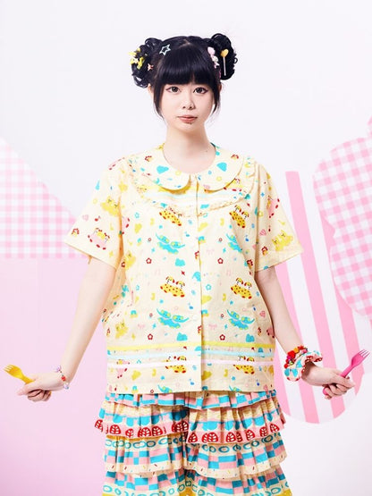 Showa girl original three-color ribbon shirt 【s0000002879】