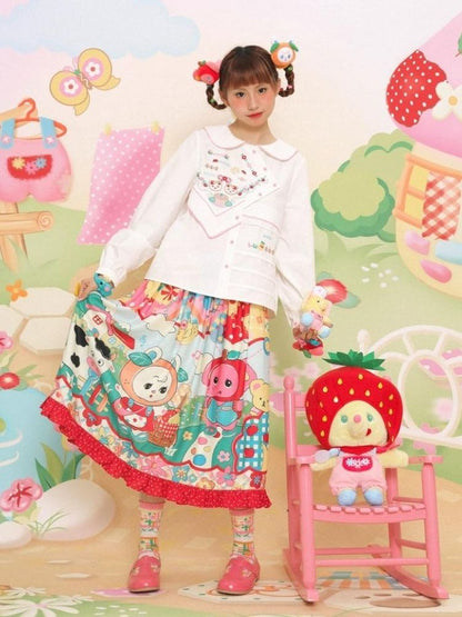 Red polka dot stitching lace skirt【s0000003319】