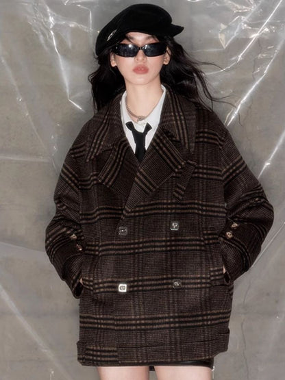 Blazer collar reversible tweed coat【s0000004885】