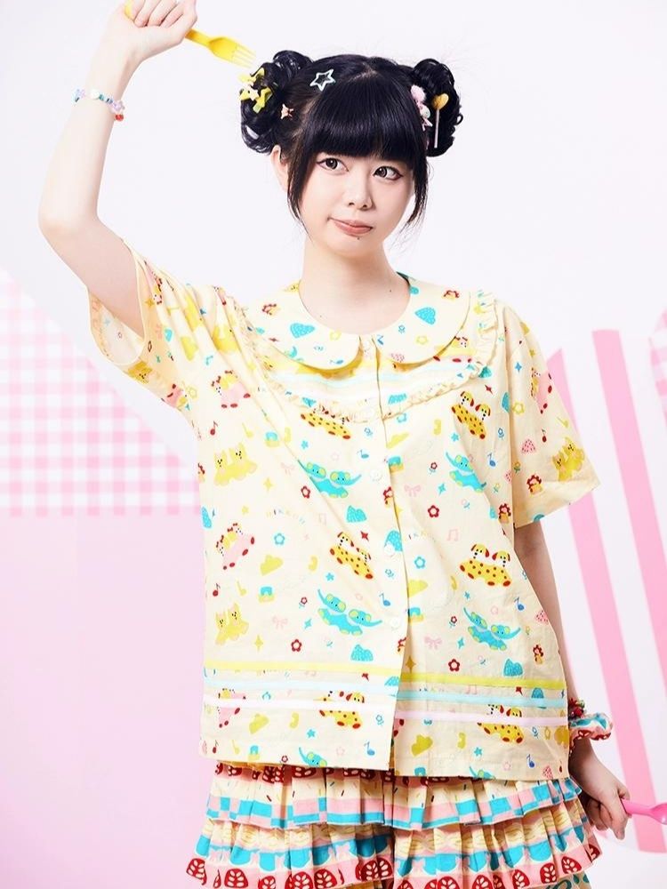 Showa girl original three-color ribbon shirt 【s0000002879】