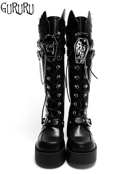 Y2K Subculture Mid Calf Chunky Knight Boots【s0000005223】