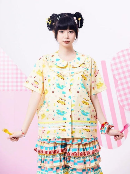 Showa girl original three-color ribbon shirt 【s0000002879】