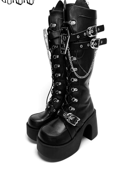 Y2K Subculture Mid Calf Chunky Knight Boots【s0000005223】