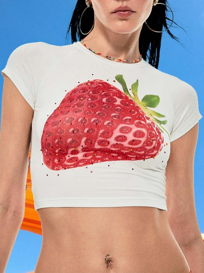 Summer Fruit Printed Tight Fit Short T-Shirt【s0000009130】