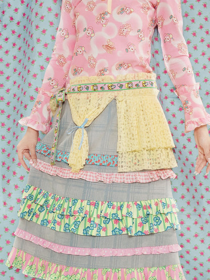 Shimizu Illustration Ribbon Lace Pleated Tiered Apron Skirt【s0000003652】