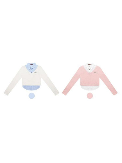 Fake two-piece long sleeve V-neck shirt【s0000003802】