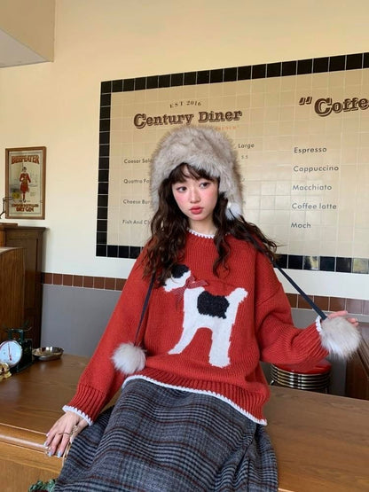 Bow Spotted Dog Knit Sweater【s0000005869】