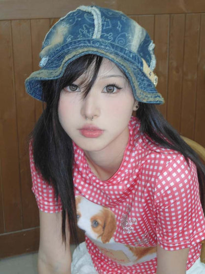 Y2K Retro Japan Style Angel Wings Denim Fisherman Hat [S0000008546]