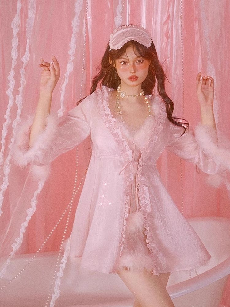 섹시한 잠옷 핑크 ha lte r d res robe set [s0000006583]