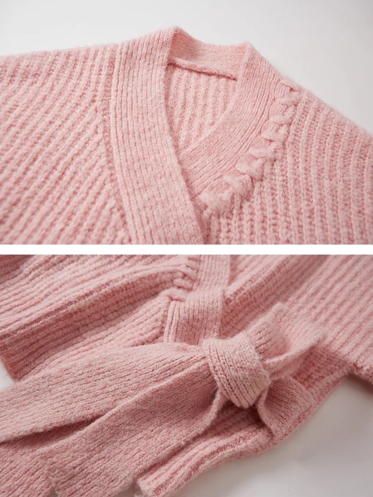 Pink Tie Knit Cardigan【s0000004857】