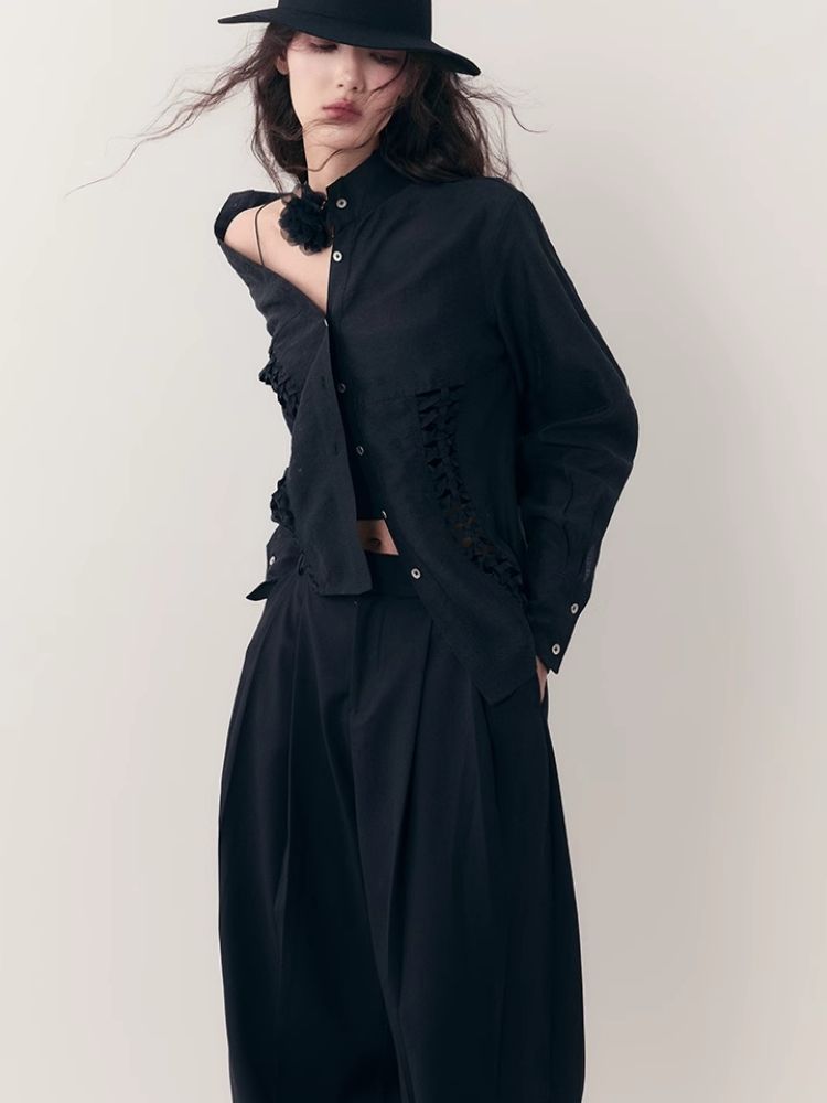 Standing Collar Design Niche Tencel Shirt【s0000006387】