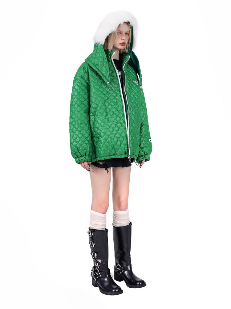 Detachable Fox Fur Hooded Loose Quilted Jacket [s0000004347]