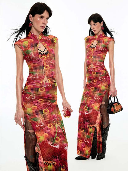 Summer Fruit Print Millennial Cheongsam Set [S0000009151]