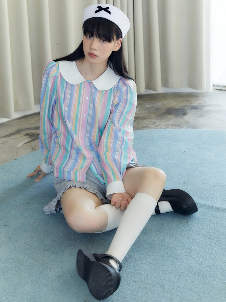 Doll Collar Candy Stripe College Style Shirt【s0000003578】