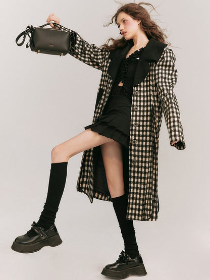 Monotone Plaid Loose Wool Coat【s0000003858】