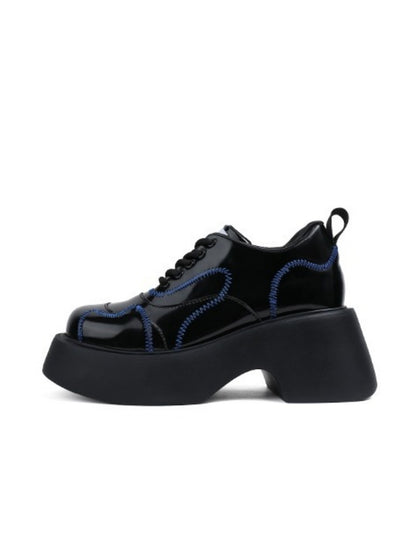 Cool Punk Blue Stitch Lather Platform Shoes [s0000003441]