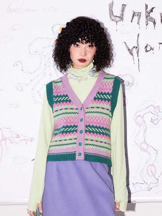 V-neck knit vest cardigan【s0000005538】