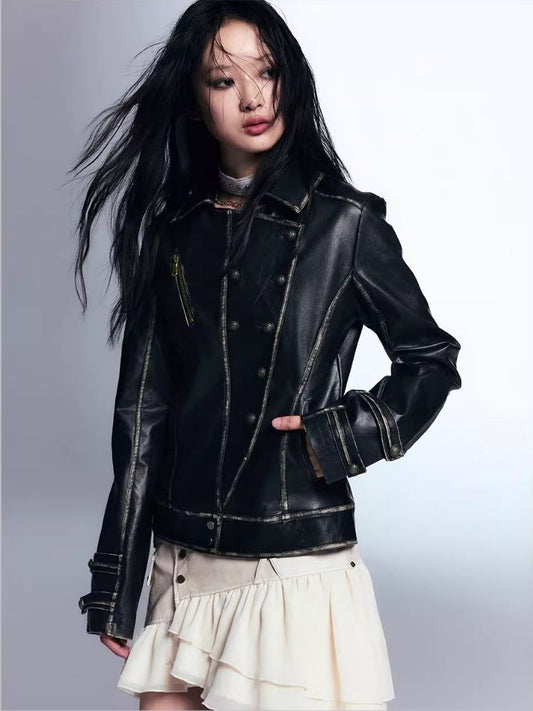 Waisted leather short jacket【s0000007912】