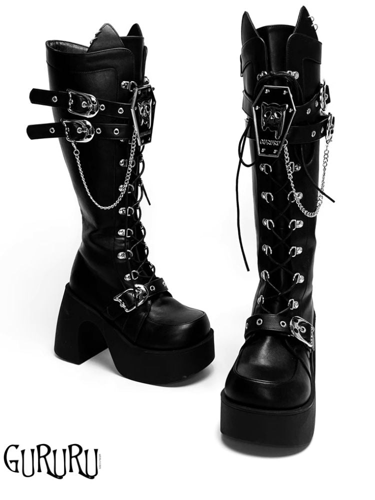 Y2K Subculture Mid Calf Chunky Knight Boots【s0000005223】