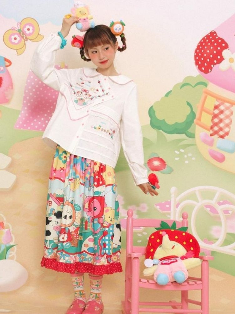 Red polka dot stitching lace skirt【s0000003319】