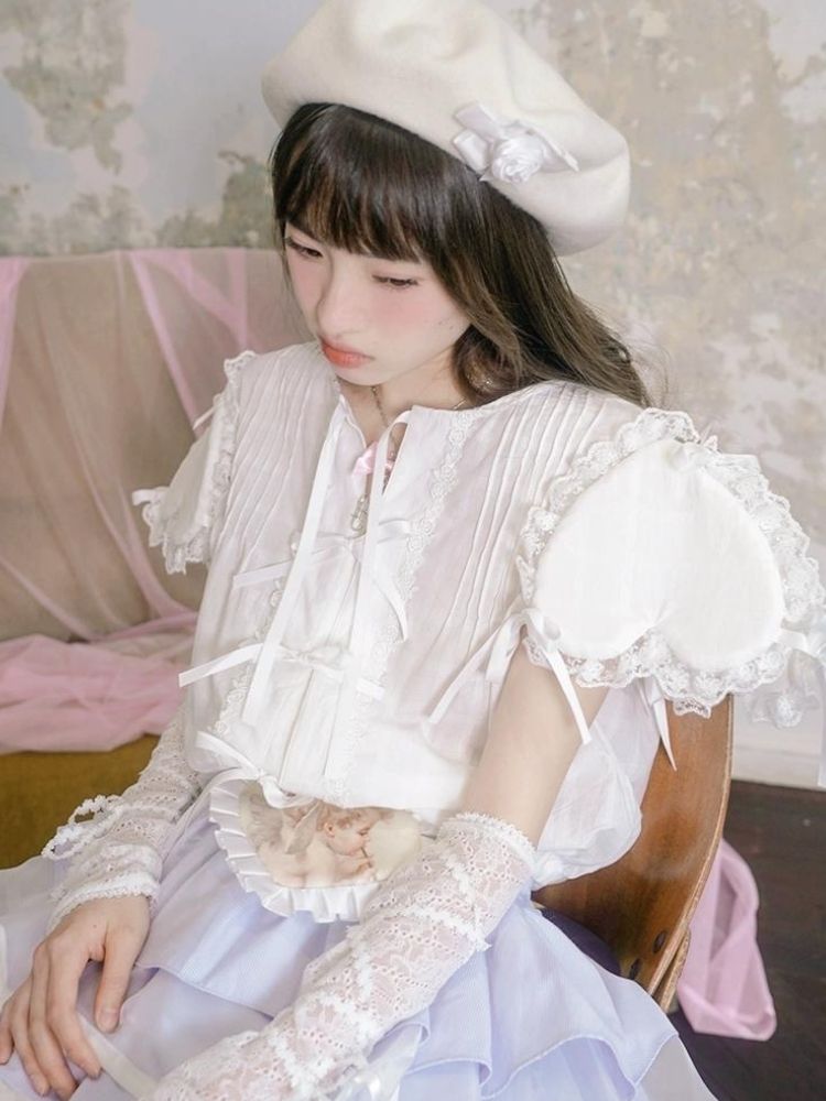 Love Sleeves Bowknot Lace Shirt【s0000003341】