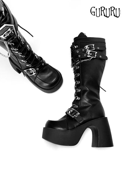 Y2K Subculture Mid Calf Chunky Knight Boots【s0000005223】