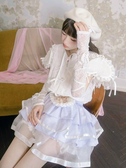 Love Sleeves Bowknot Lace Shirt【s0000003341】