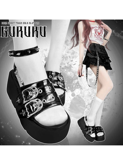 Y2K Subculture Punk Double Strap Platform Sandals [s0000002547]