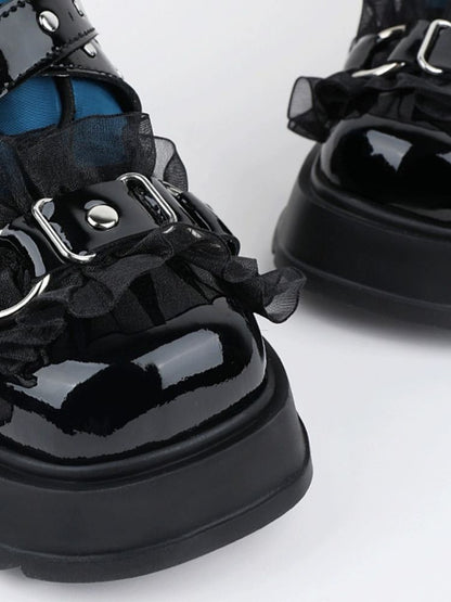 Ruffle Buckle Velcro Platform Shoes【s0000002675】