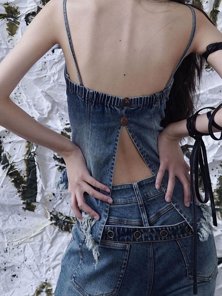 Suspenders sexy strap denim tube top【s0000003024】