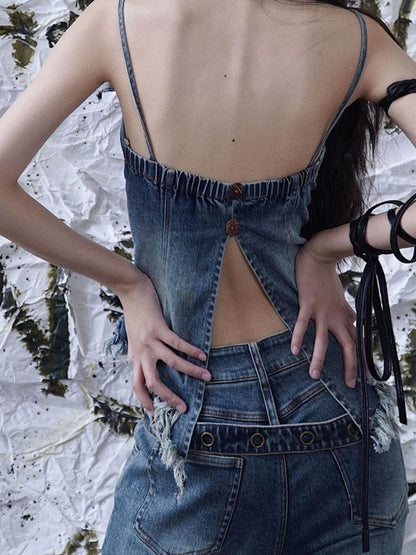 Suspenders sexy strap denim tube top【s0000003024】