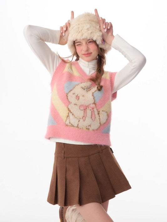 Pink Rabbit Love Knit V-Neck Sweater Vest【s0000006142】
