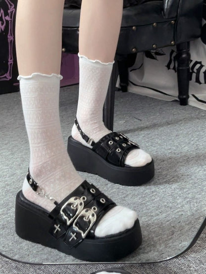 Y2K Subculture Punk Double Strap Platform Sandals [s0000002547]