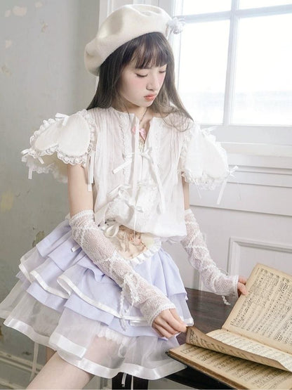 Love Sleeves Bowknot Lace Shirt【s0000003341】