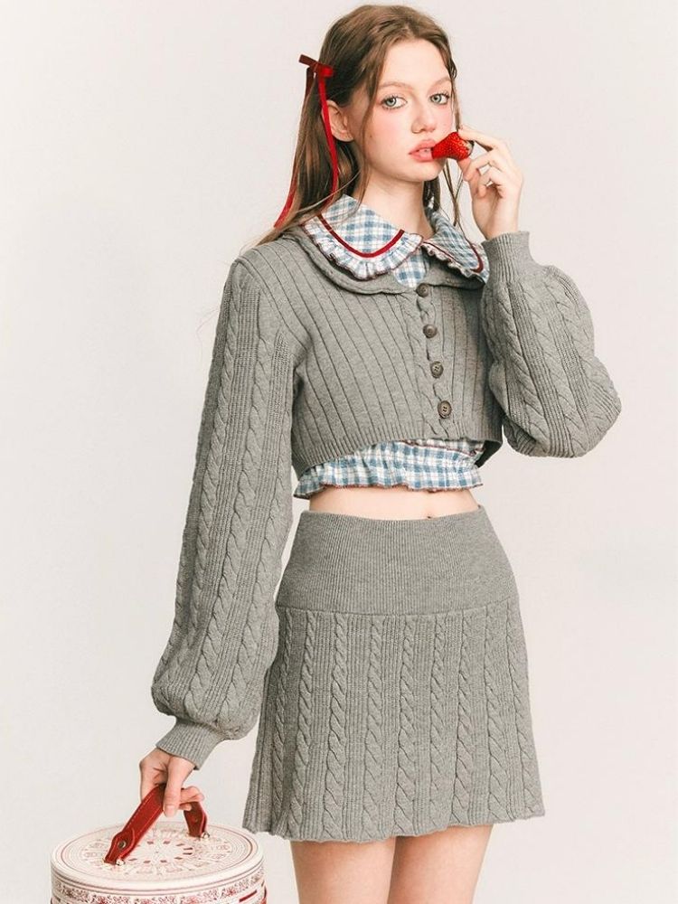 Two-color slim skirt cardigan【s0000003232】