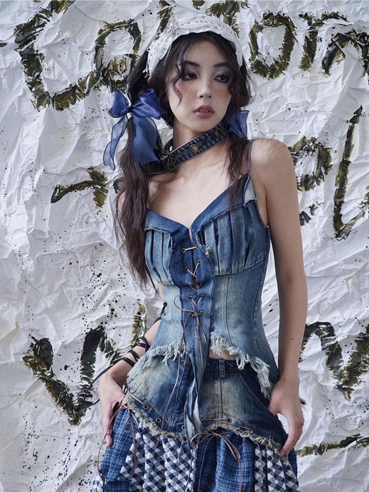 Suspenders sexy strap denim tube top【s0000003024】