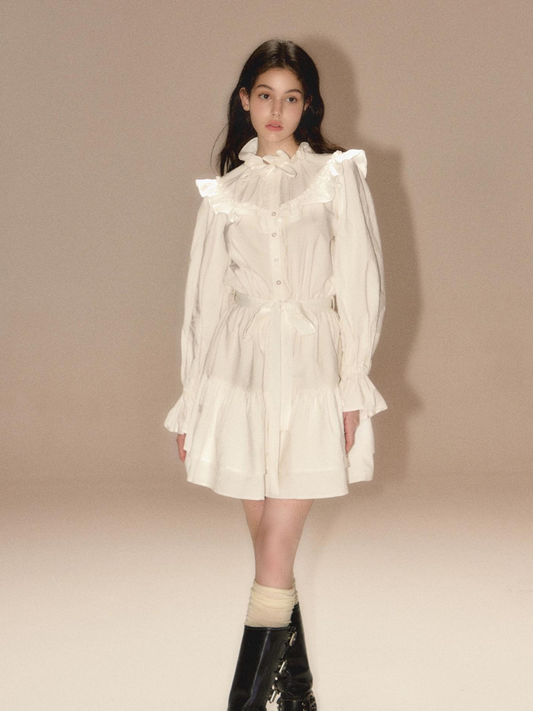 Waist lace-up long-sleeved shirt dress【s0000003453】